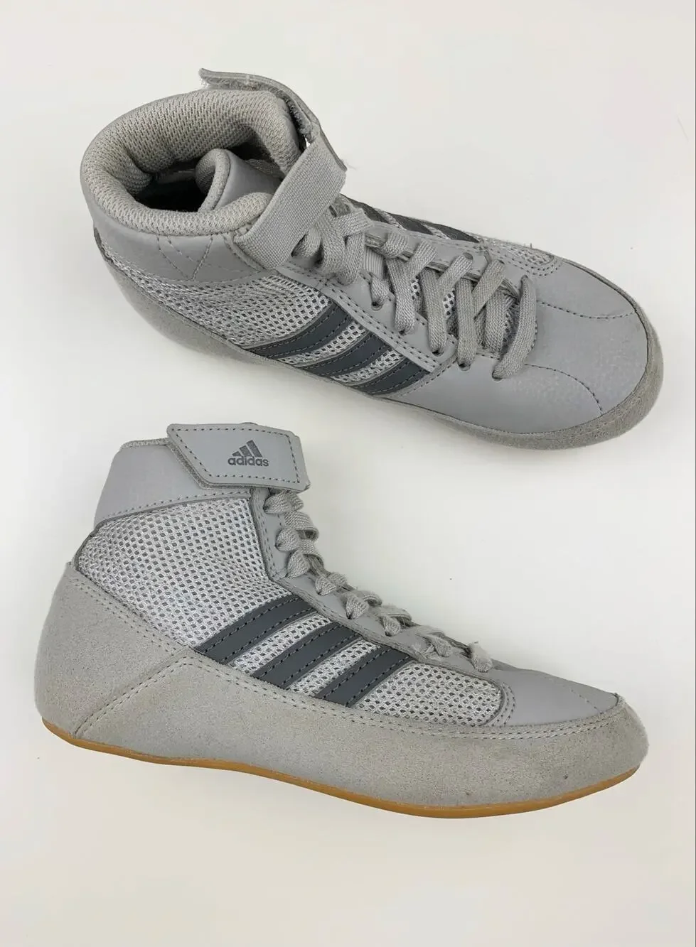 Adidas Youth HVC 2 Wrestling Shoes Grey Lace Up Strap AC7503 Boys Kids 13